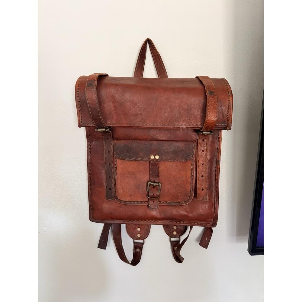 Genuine Leather Vintage Laptop Rucksack Bag Satchel Backpack